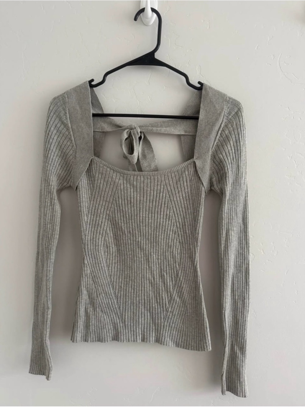 REVOLVE Ribbed Tie-Back Long Sleeve Top - Light Gray